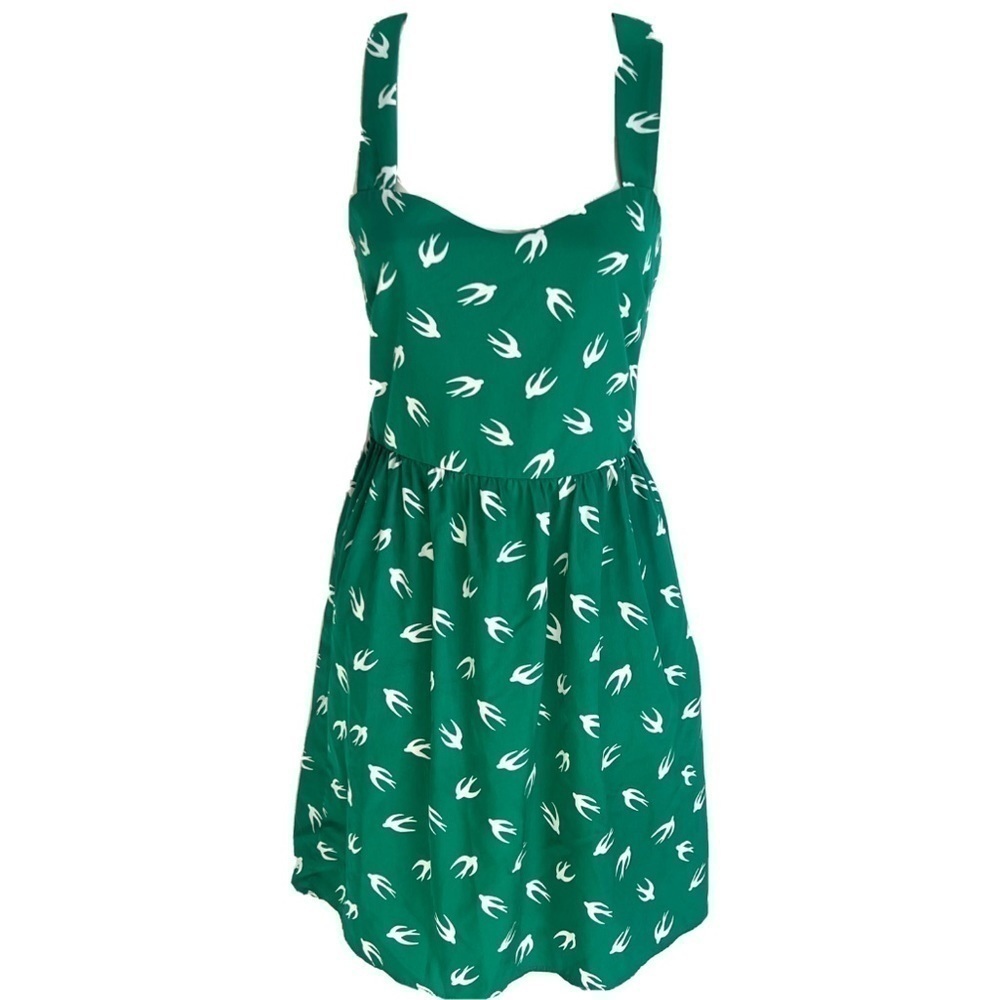 Hollister kelly green white bird sweetheart mini sleeveless skater dress